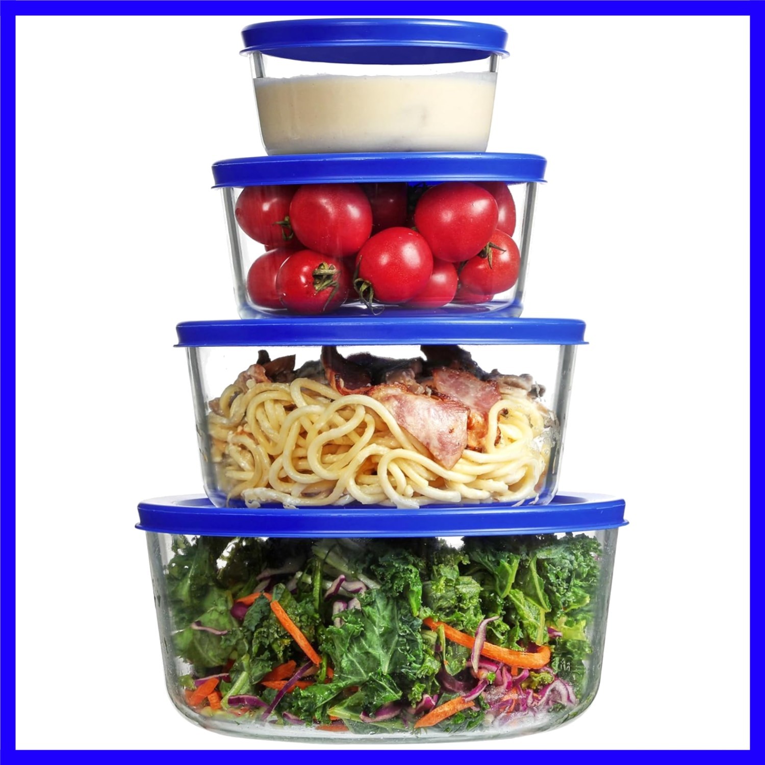 4 Pack Glass Bowls with Lids 1, 2, 4, 7 Cup, Food Storage Containers, Meal Pr…