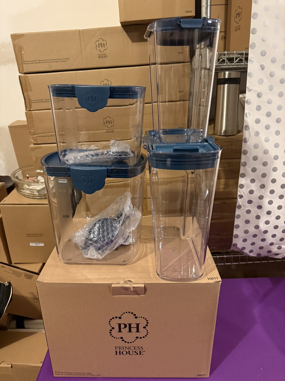 Princess house Pantry Storage Container Set Of 4 Blue LidsNavy New In Box #10011