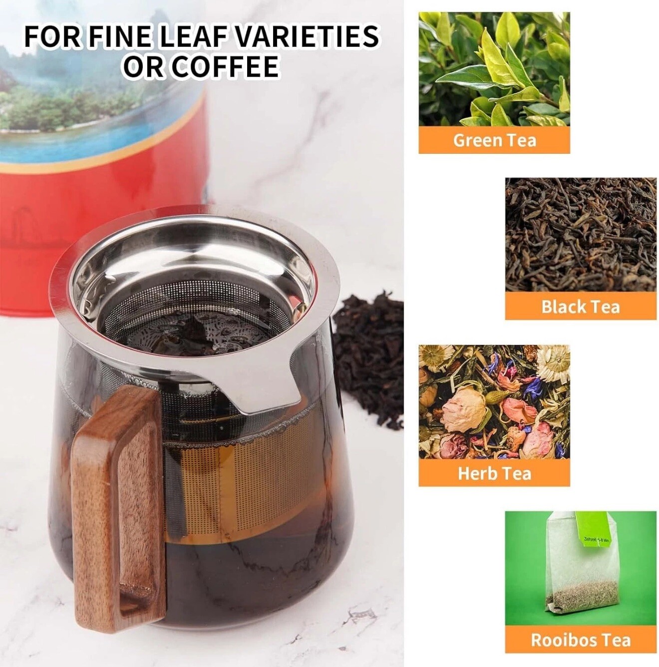Vaincre Extra Fine Mesh Tea Infuser/Strainer, Stainless Steel Loose Silver
