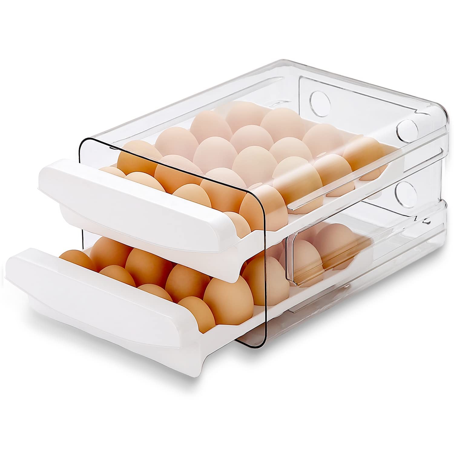 Egg Holder, Clear Plastic – 2 Layer/40 Grid Egg Tray & Fresh Storage for Fridge
