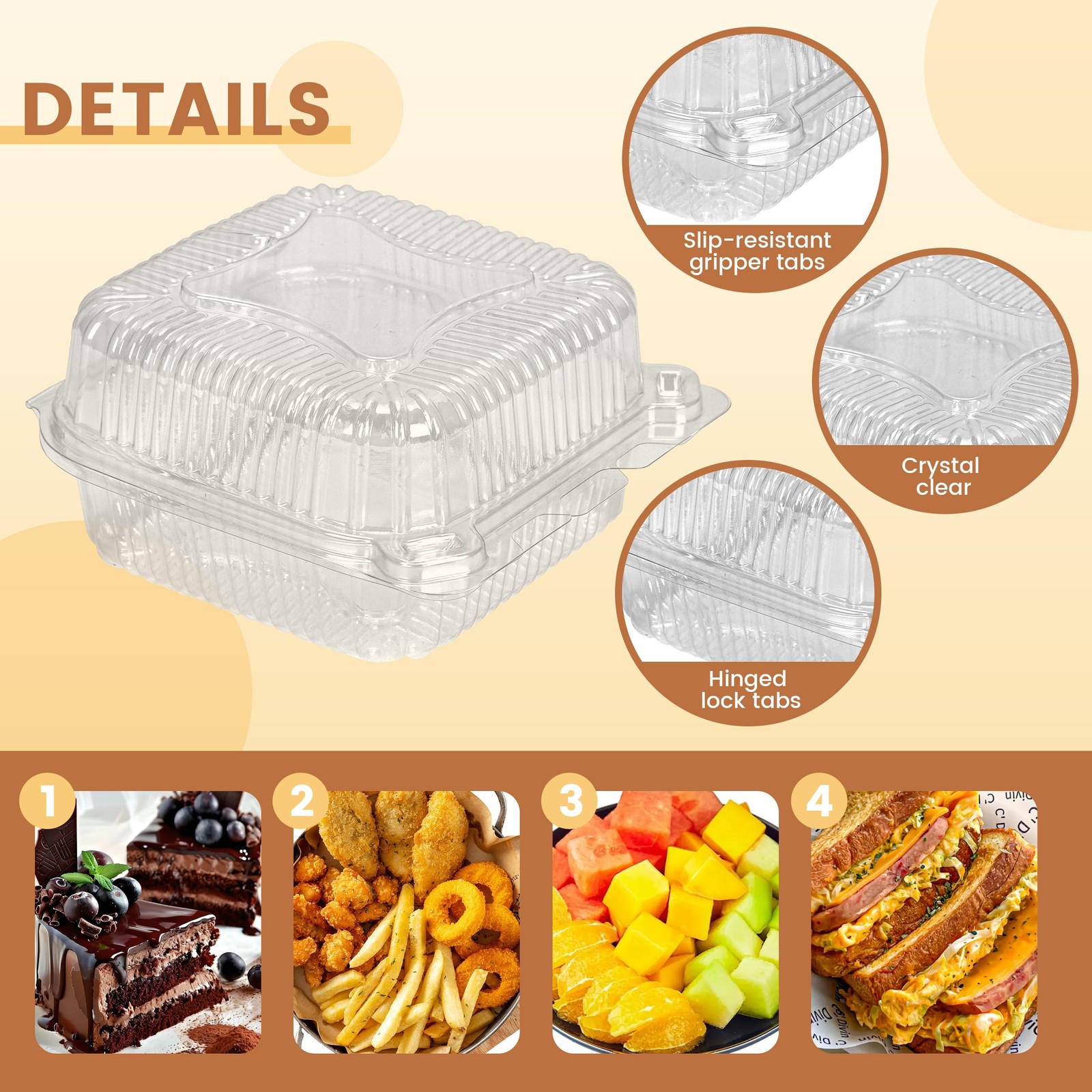 25 Pack Clear Thickening Plastic Hinged Take Out Containers Disposable Clamsh…