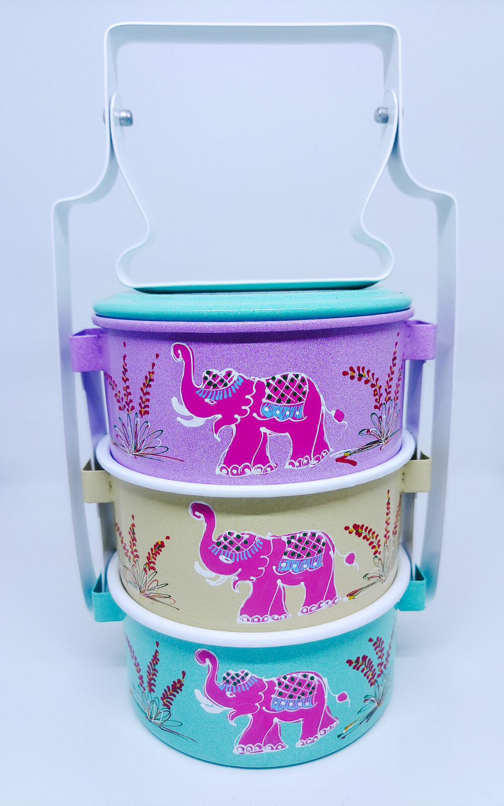 Metal 100% food safe 11cm. Hand-painted Thailand tradition Tiffin box