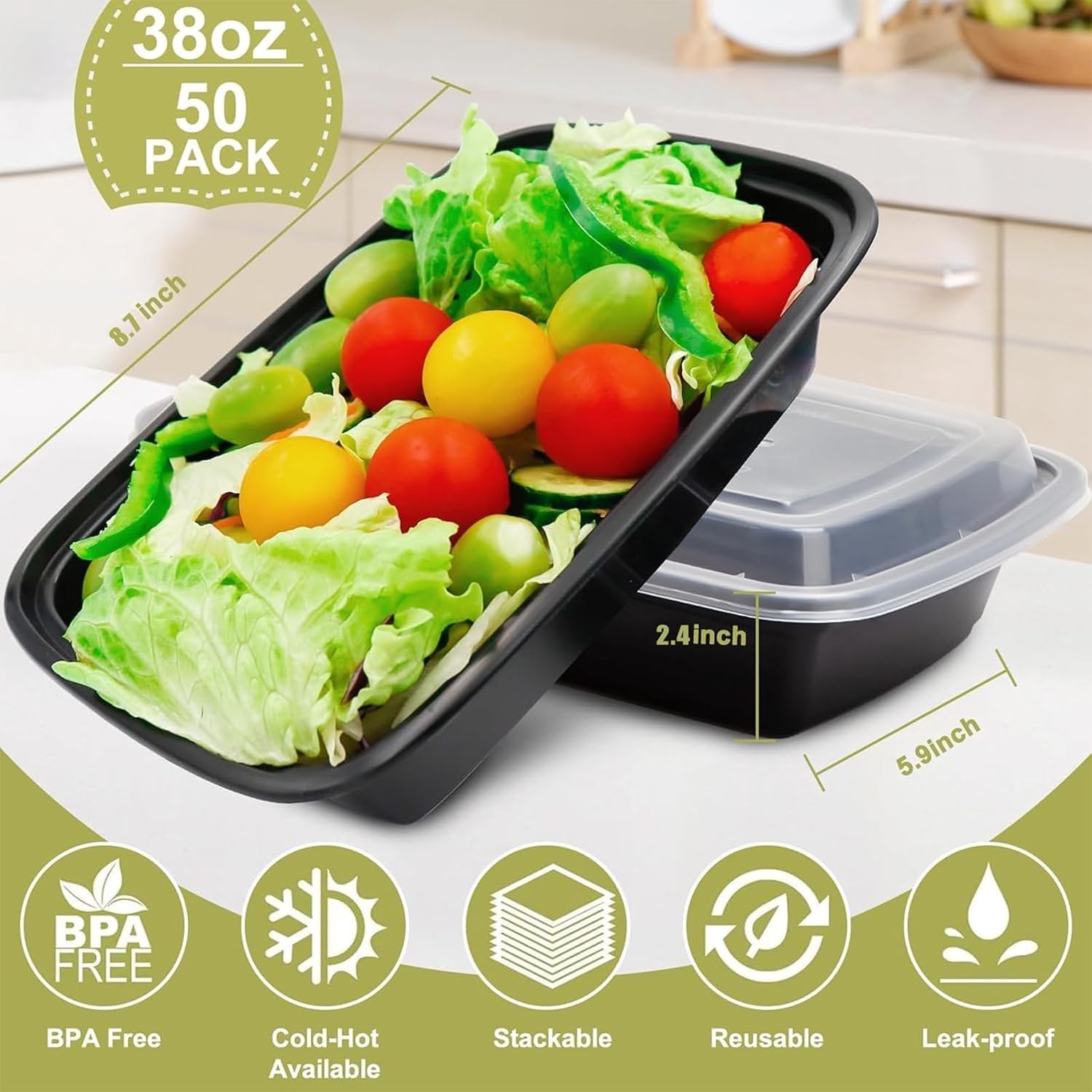 Meal Prep Containers 38oz 50 Pack Plastic To Go Food Containers, Disposable T…