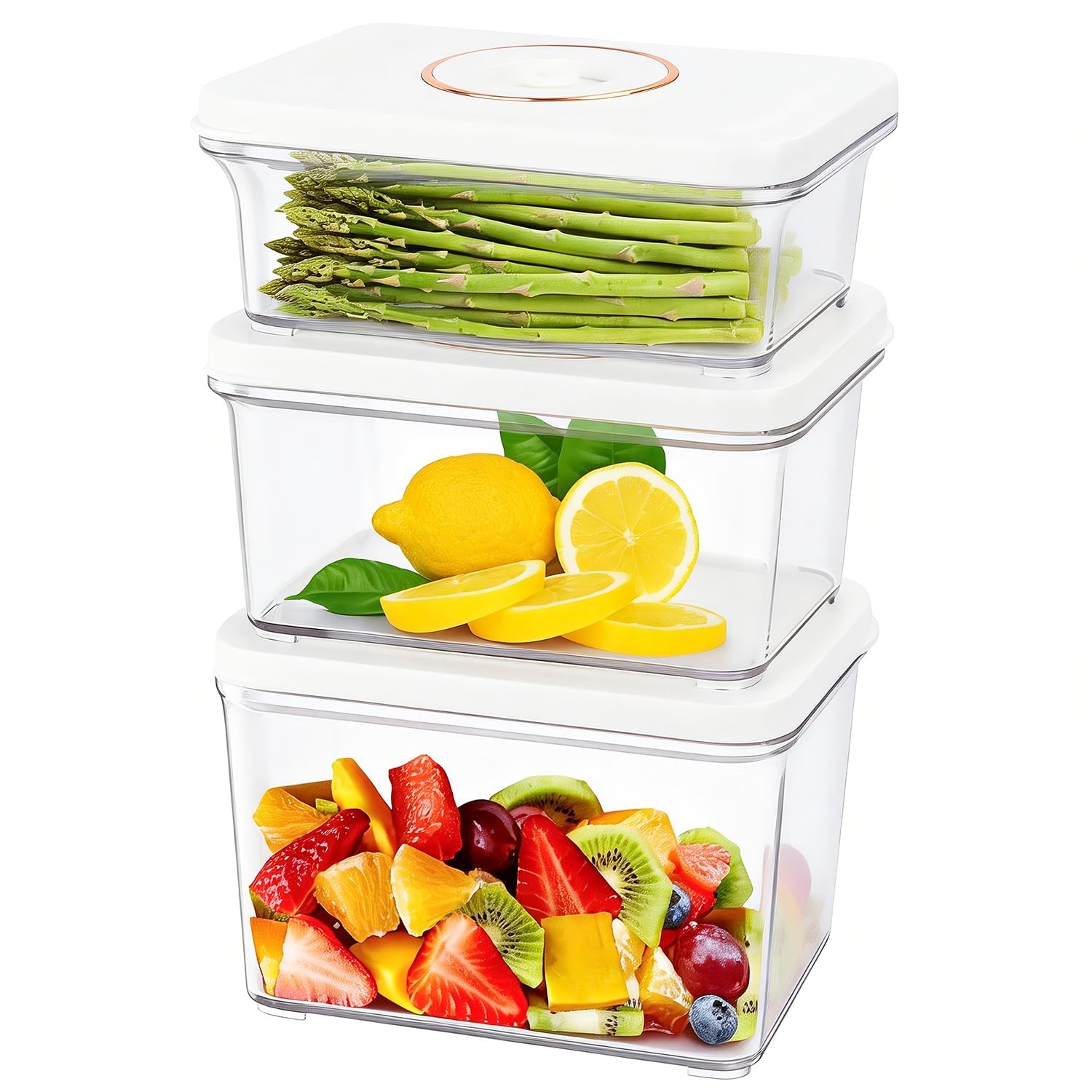 Vacuum Seal Containers, 3Pcs Reusable Food Storage Containers with Lids for M…