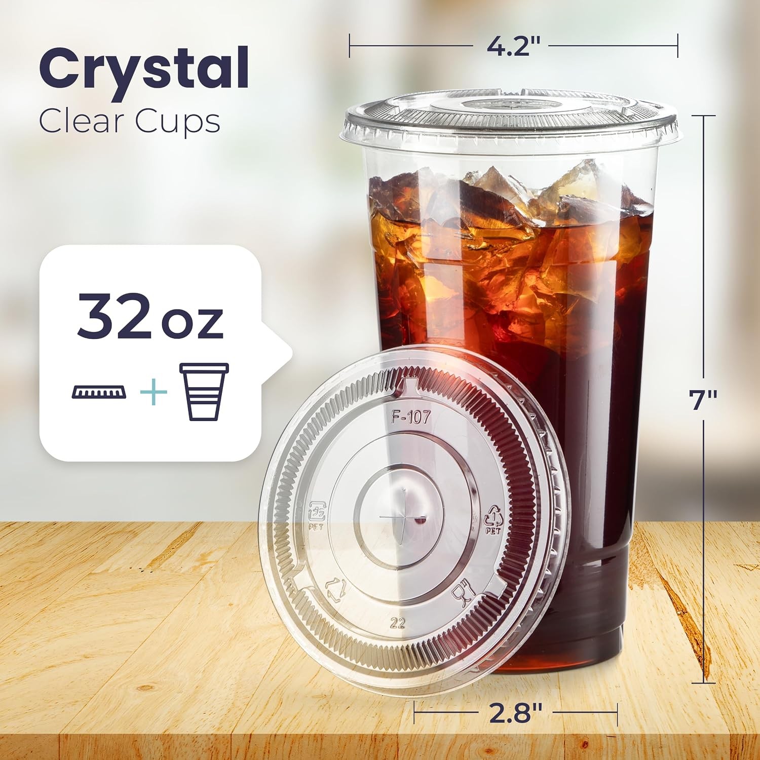 50 Pack 32 oz Clear Plastic Cups with Flat Lids, Disposable Iced Coffee Cups,