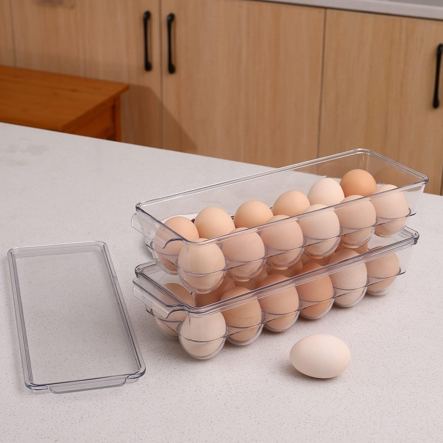 2 Pack Egg Holder for Refrigerator, Plastic Egg Storage Container, Fridge Egg…