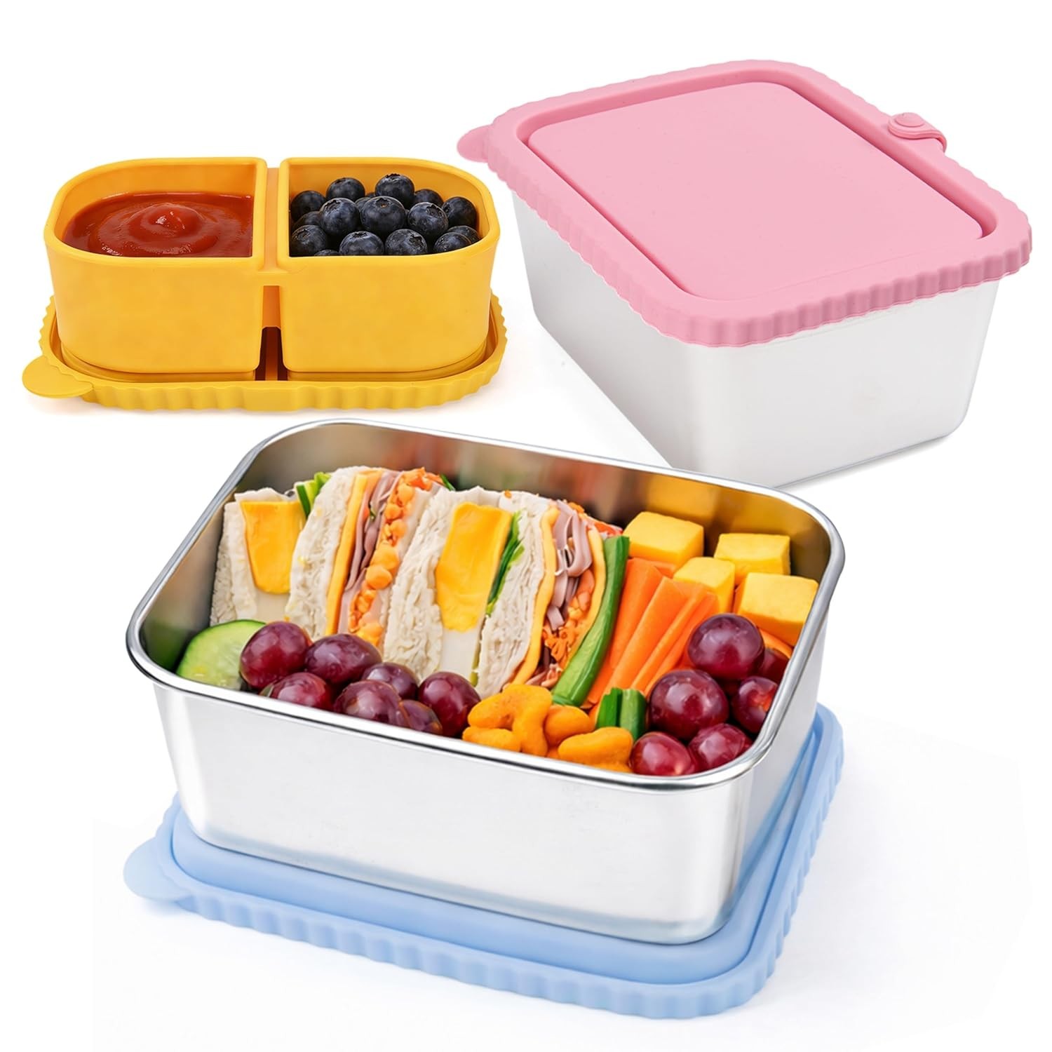 Stainless Steel Snack Containers 3 Pack Set 21oz 8oz Bpa Free Reusable Food