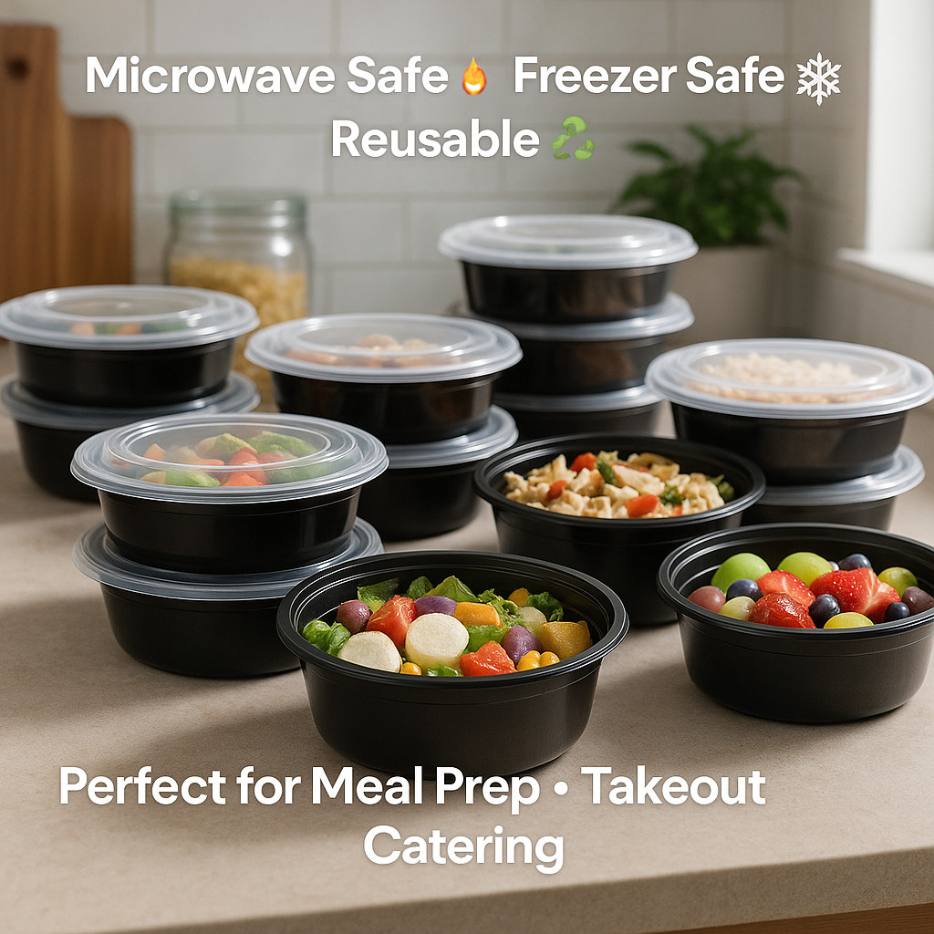 32 oz Round Food Containers Meal Prep BPA FREE Microwavable Reusable Bowl
