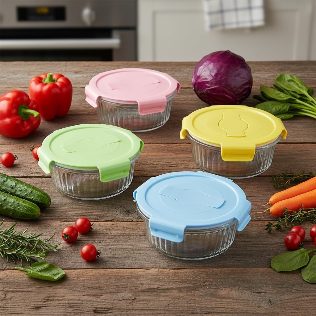 12oz Round Glass Food Storage Containers with Lids and Foldable Cutlery, 1.5 …