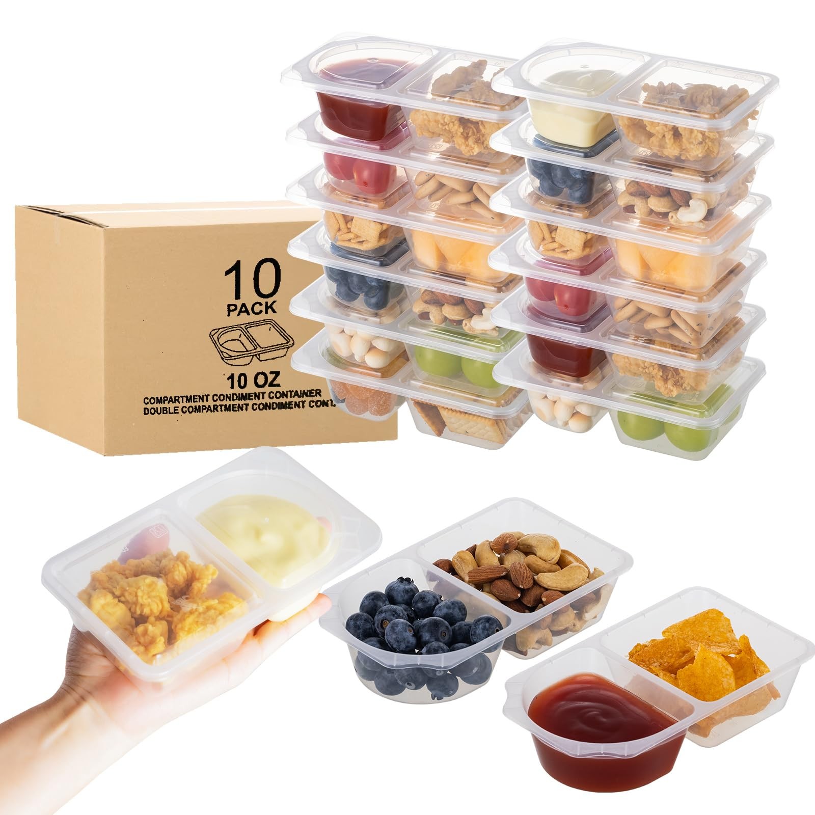 10 oz Reusable Snack Containers with Lids for Kid, 2 Compartment Large Capaci…