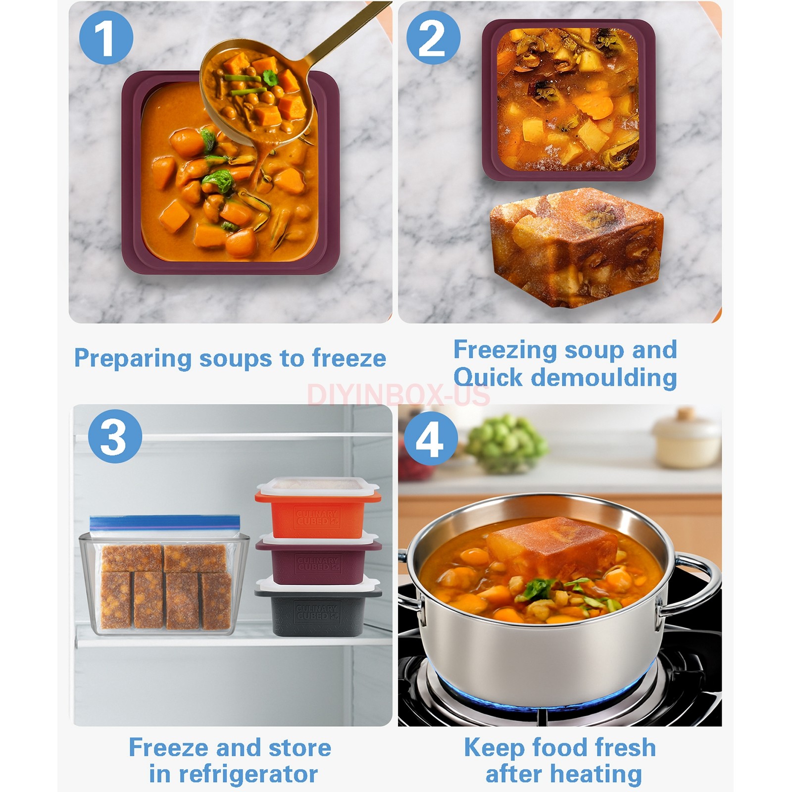 Food Storage Silicone Boxes Meal Container BPA Free Microwavable Dishwasher Safe