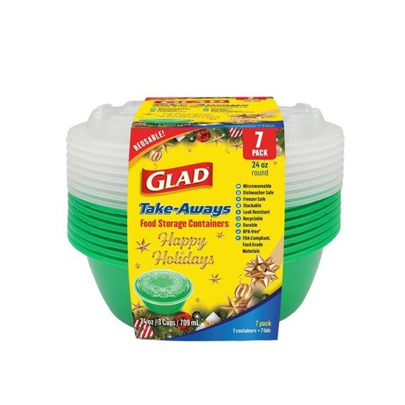 Glad Take-Aways Food Storage Container 7pk 24 oz Food Grade BPA-Free Reuseable