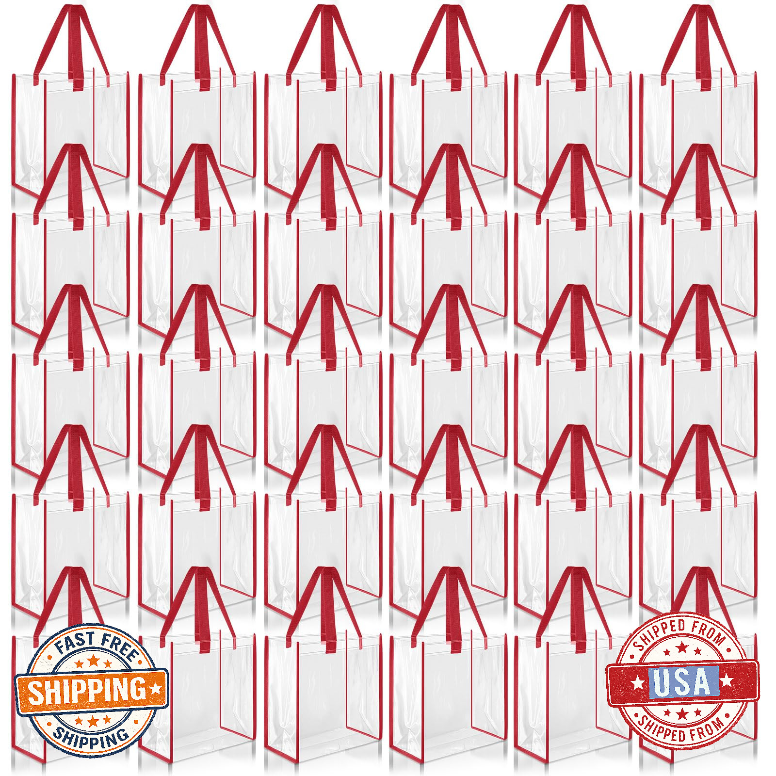 Paterr 30pcs Clear Tote Bags Stadium Approved 10x10x4 Inch Plastic Gift Bags wit