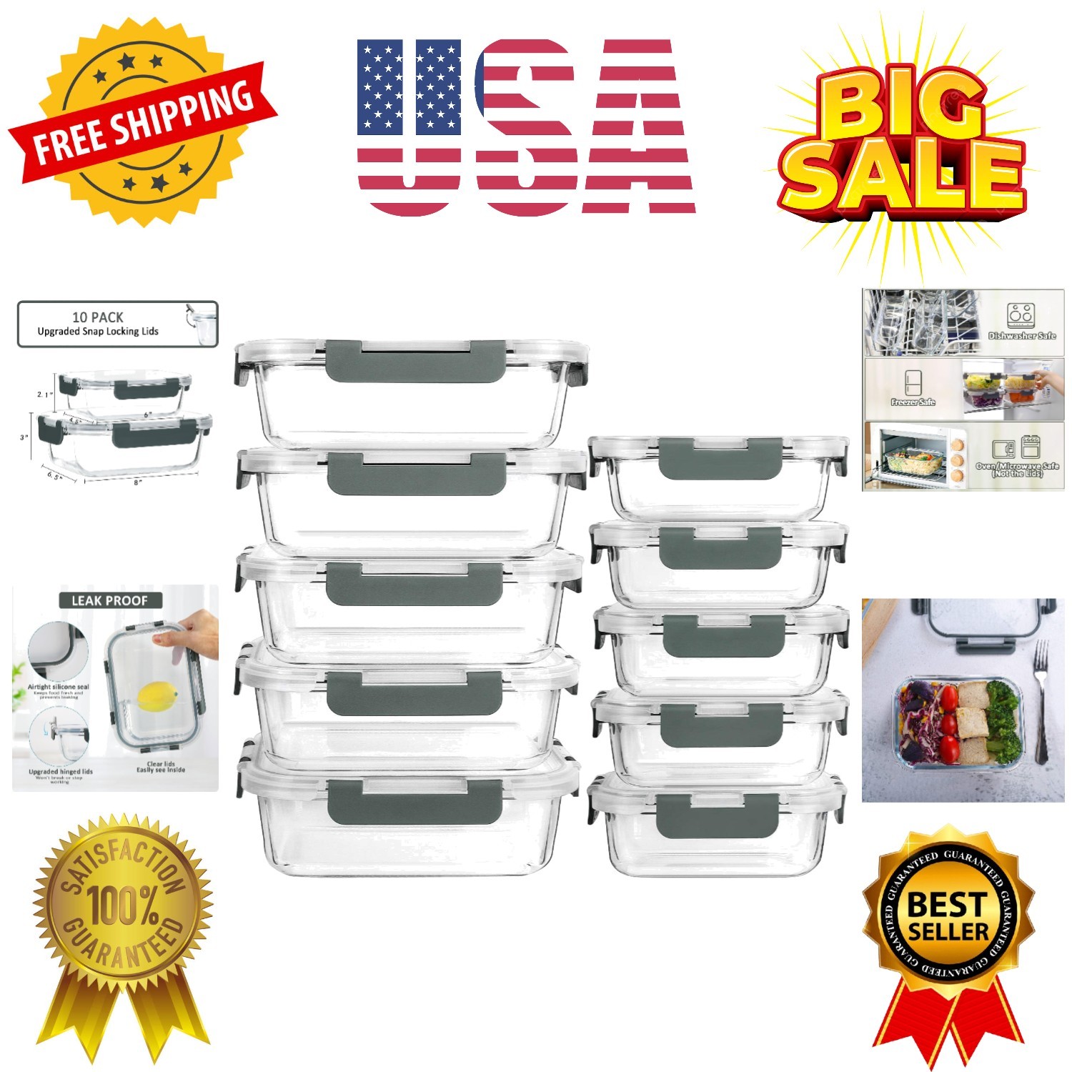 10-Pack] Glass Meal Prep Containers with Lids, MCIRCO Food Storage Containers…