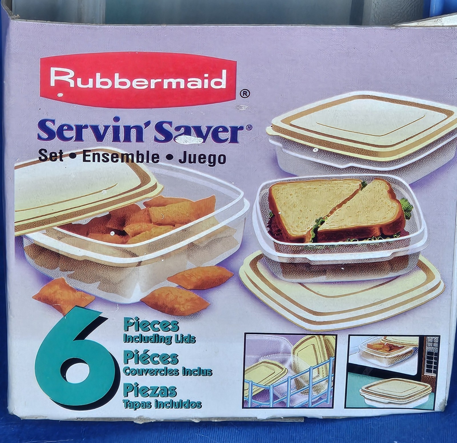 VTG Rubbermaid Servin Saver Nested Square Set NEW Blue Teal Almond 6pc Storage
