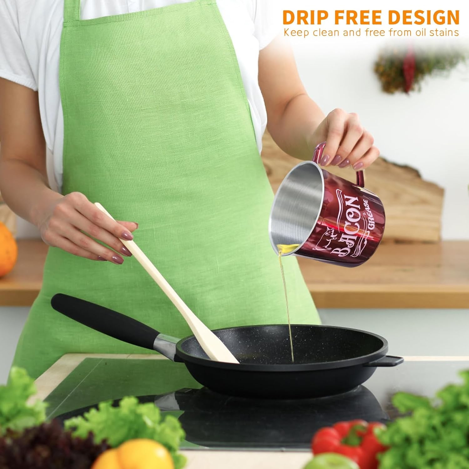 1.3L Bacon Grease Saver Container with Fine Mesh Strainer,Stainless Steel Oil