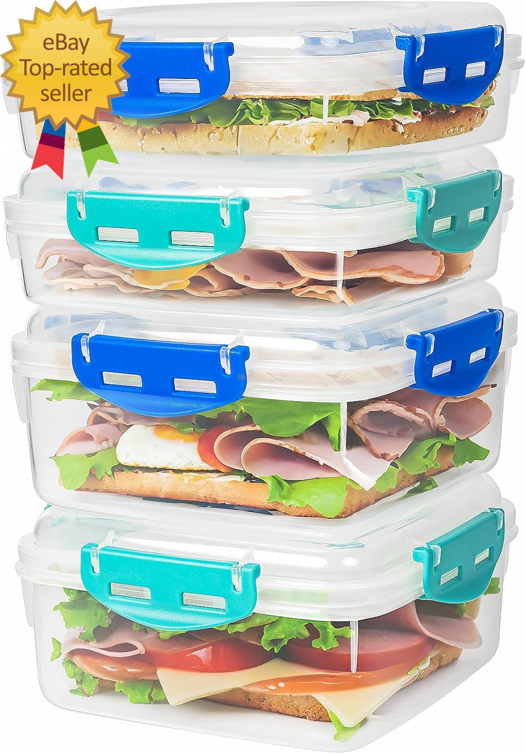 4 PCS Sandwich Containers – 100% Airtight & Bpa-Free & Microwave & Dishwasher Sa