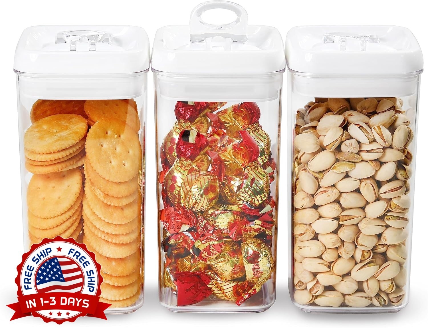 Recipiente para almacenar alimentos con tapa hermética, apilable, de acrílico.