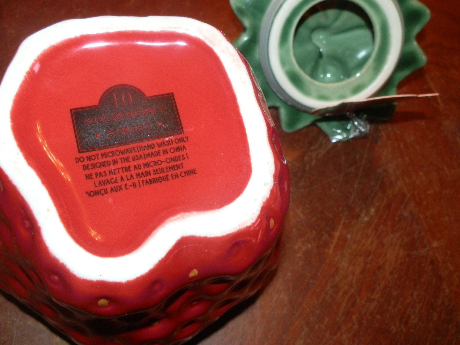 10 Strawberry Street Ceramic Strawberry Snack Container Red Figural Canister 10″