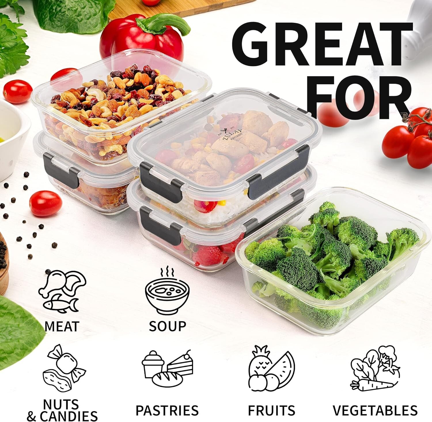 Versatile Gray Glass Meal Prep Containers – 5 Pack, Dishwasher Safe & BPA Free