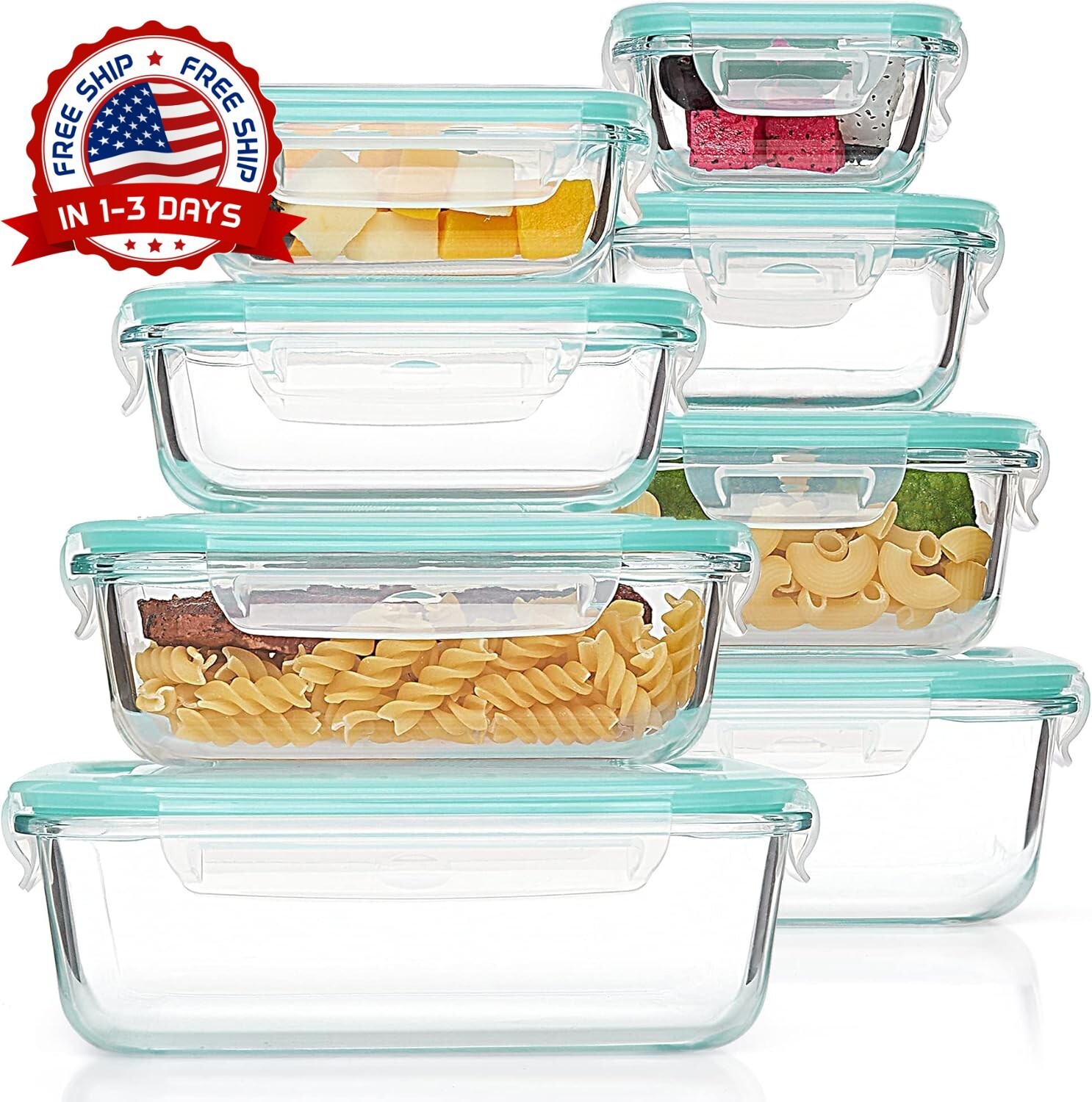 Almacenamiento De Alimentos De Vidrio Hermético De 8 Pack Con Tapas US NUEVO