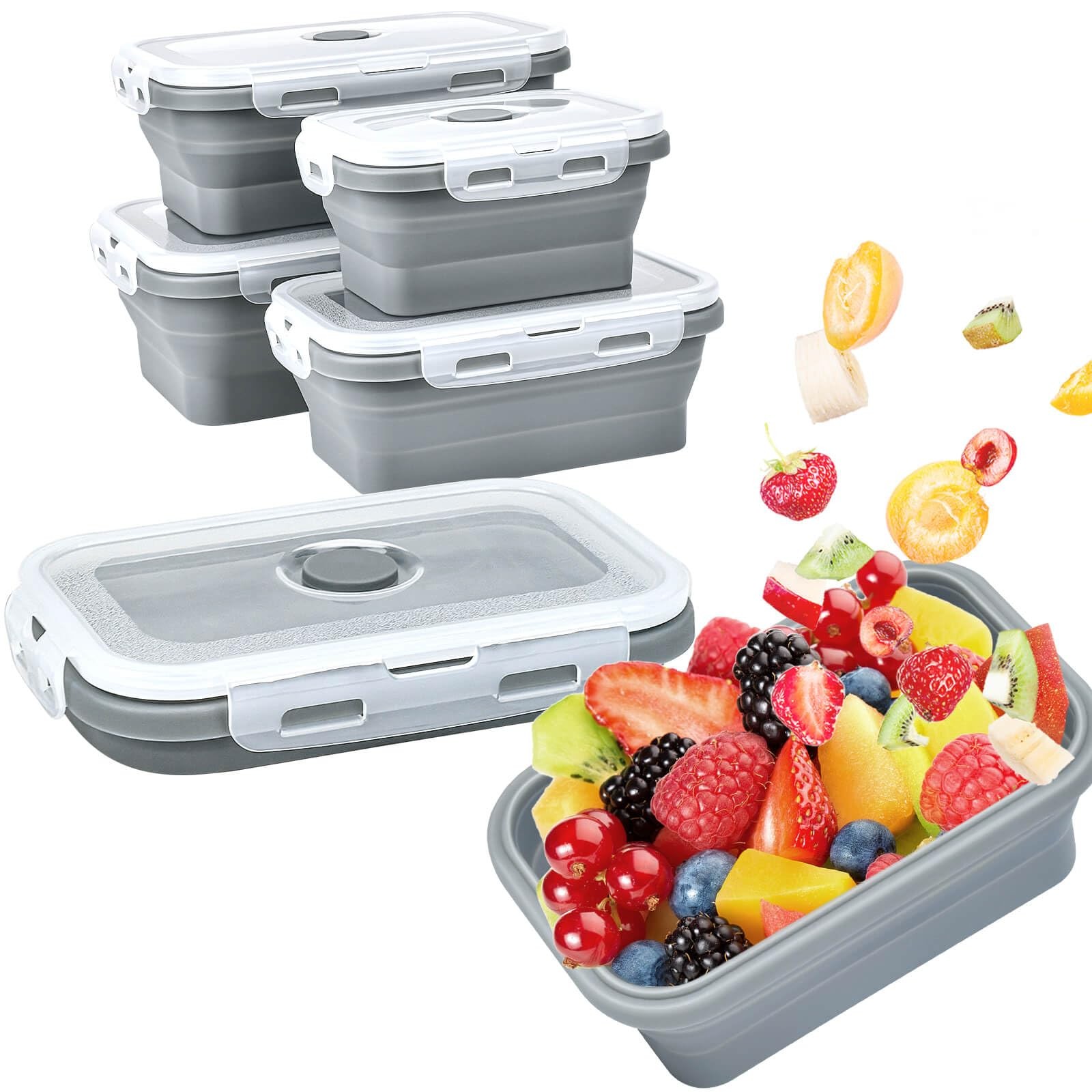 Collapsible Food Storage Containers with Lids, Silicone Meal Prep Containers …