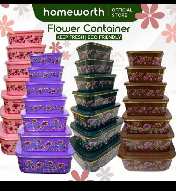 7 in 1set/ 5 in 1set Floral Flower Printed Food Container With Lid#FREESHIPPING