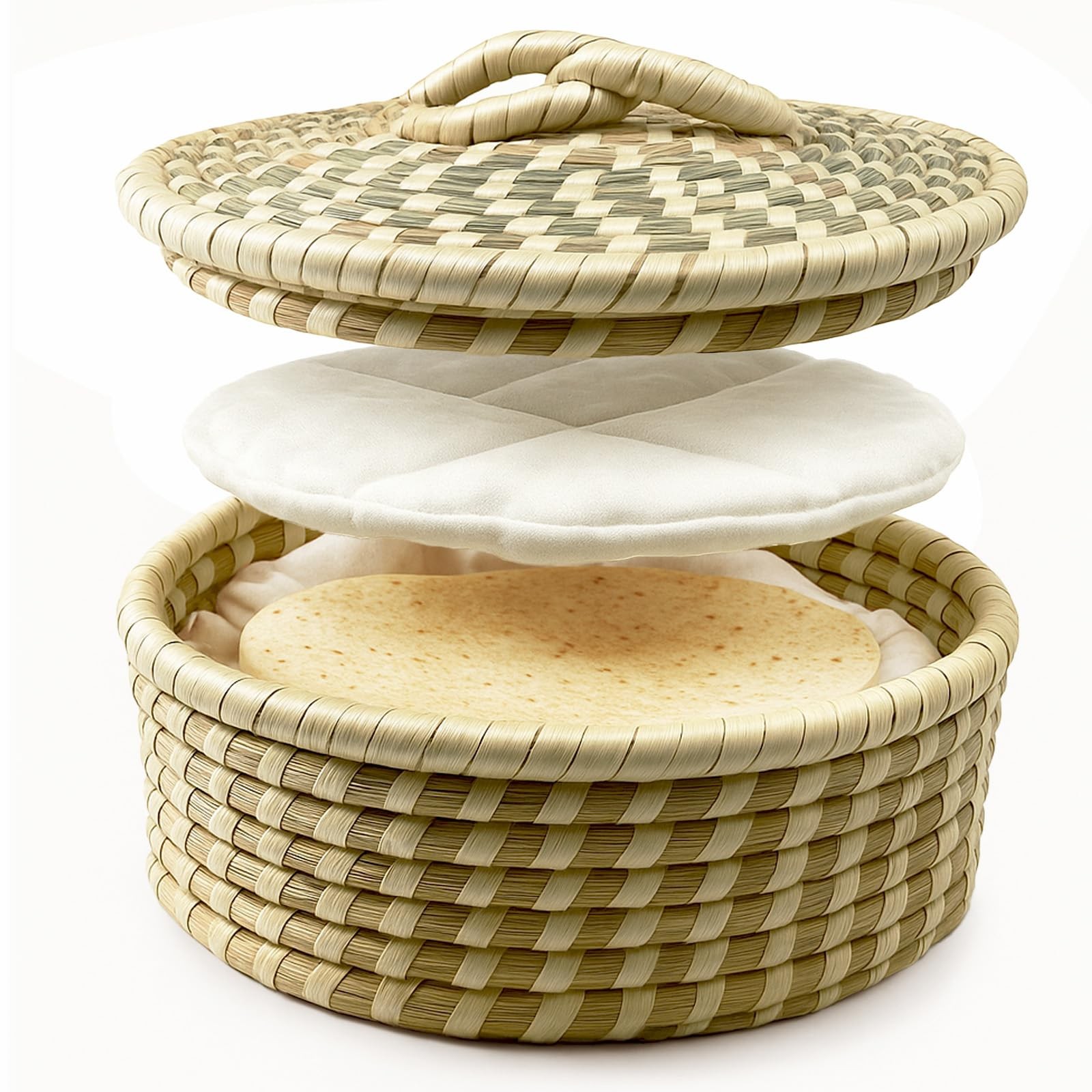 Handwoven Seagrass Tortilla Warmer Basket with Lid, 9.6″ Breathable Natural T…