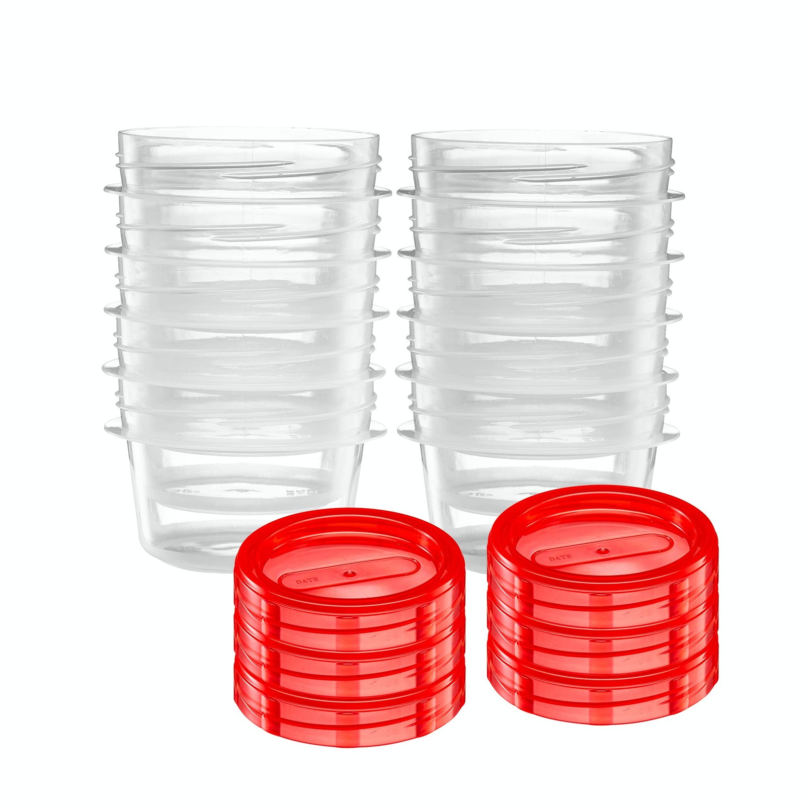 (4 Ounce 10 Pack) Twist Cap Containers Clear Bottom with Red Top Screw on Lids T