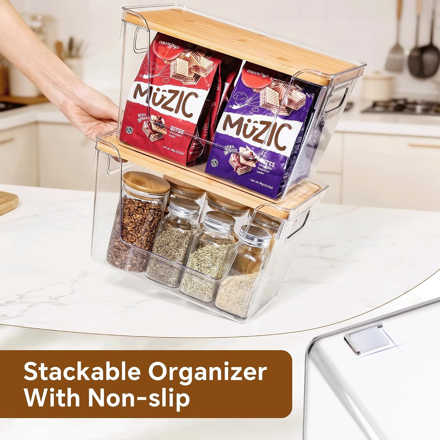Stackable Clear Storage Bins with Eco-Friendly Bamboo Lids – Kitchen & Beyond