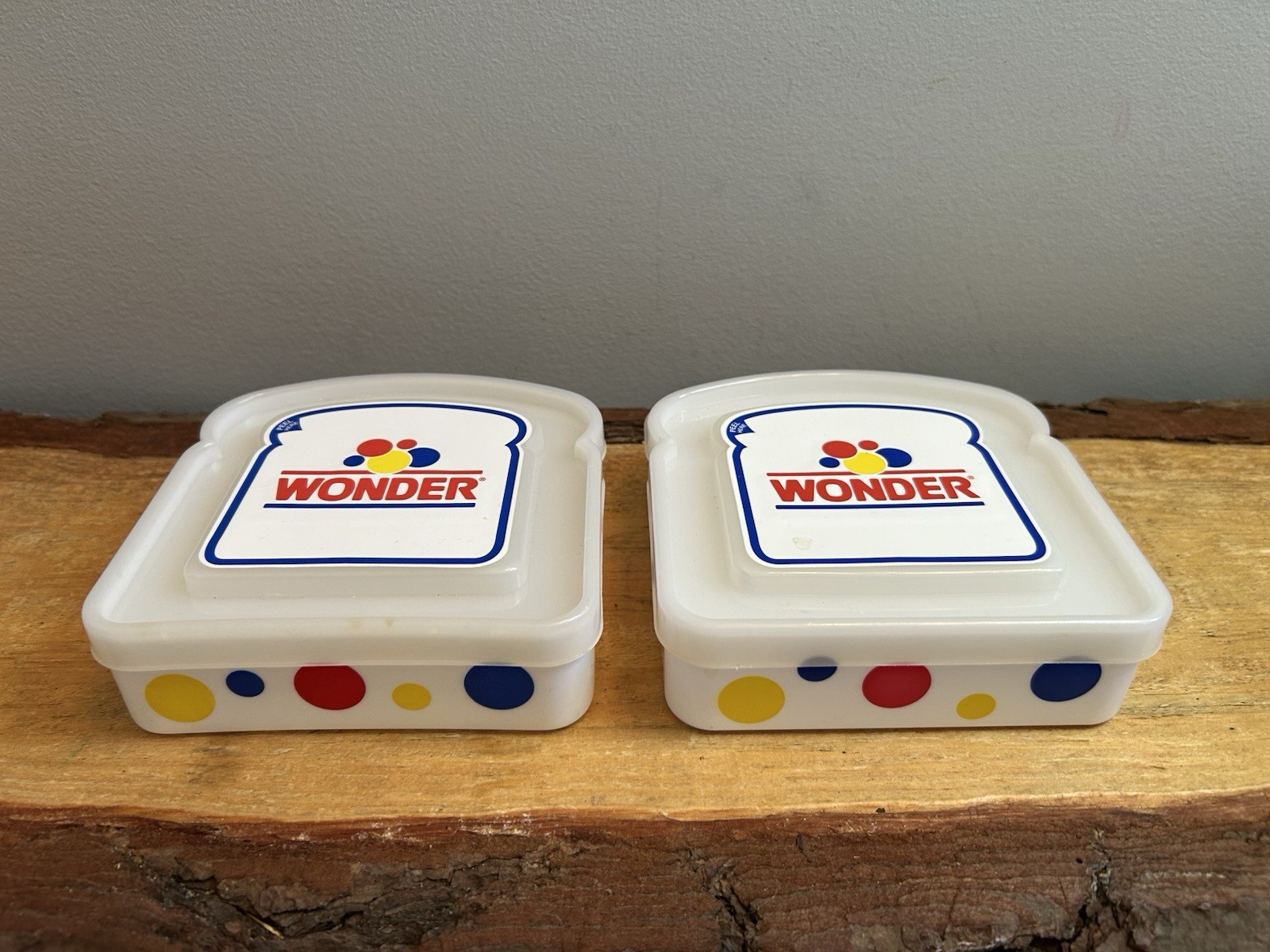 VTG, Wonder Bread,PLASTIC, Sandwich, Storage Containers. Set Of 2. Very Clean!