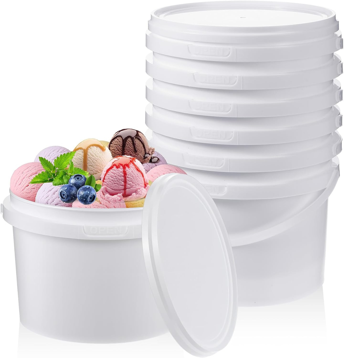 12 Pcs 100Oz Ice Cream Buckets with Lids White Plastic Bucket with Handle Food G