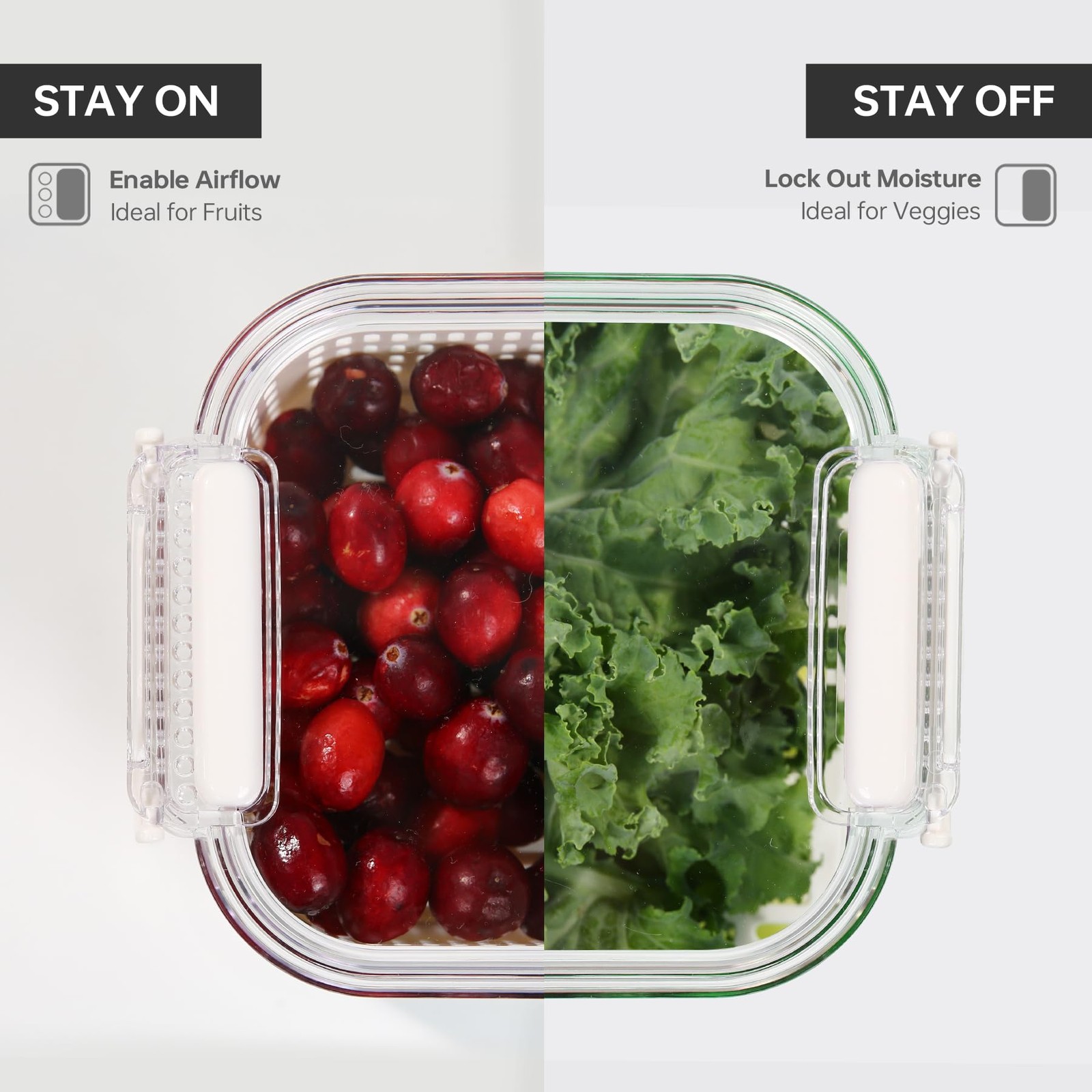 Felli Duo Fresh Produce Saver for Fridge, Fruit Vegetable Container with Vent…