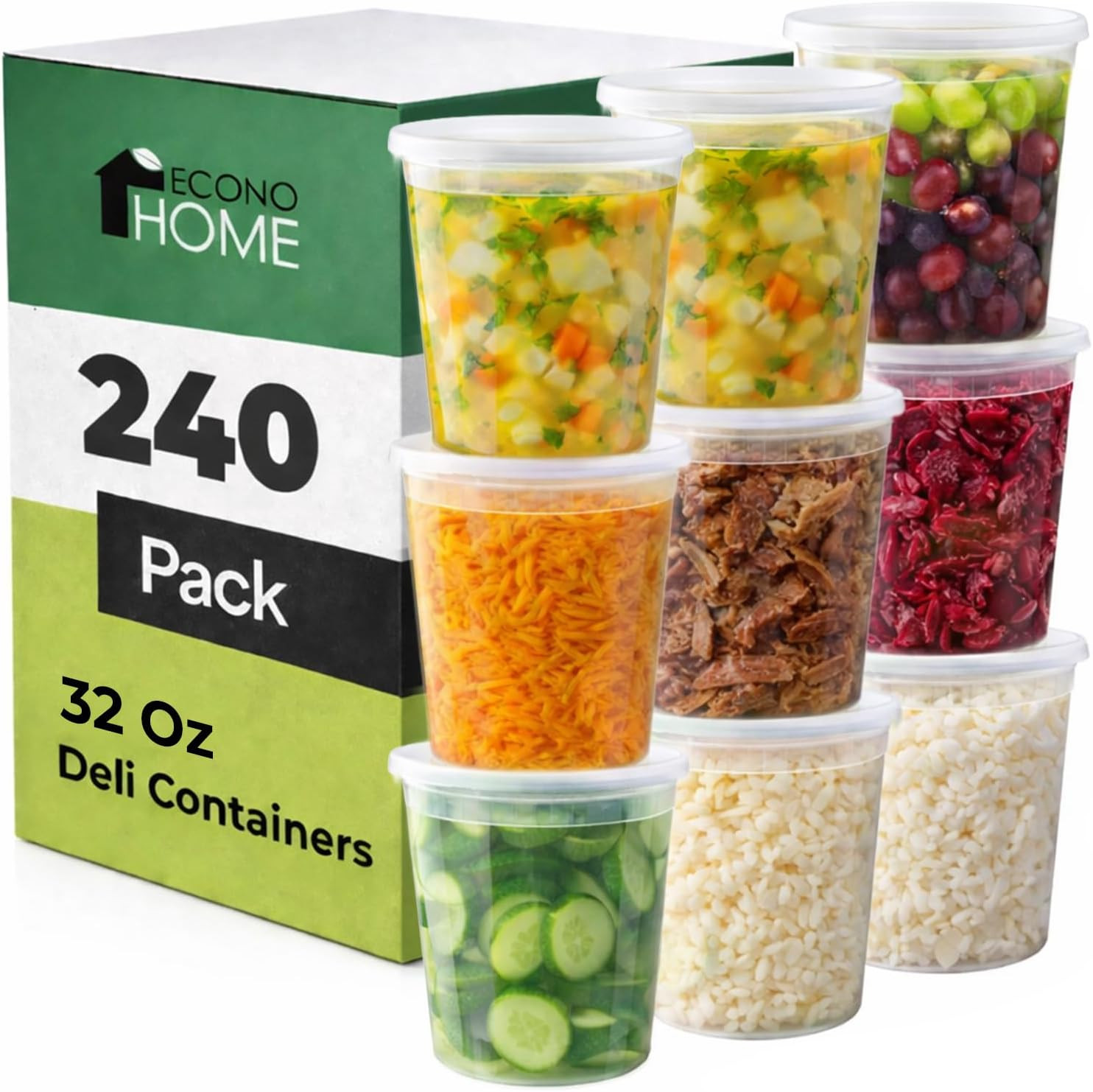 Clear Deli Containers with Lids – 240-Pack, 32Oz Plastic Containers with Lids fo