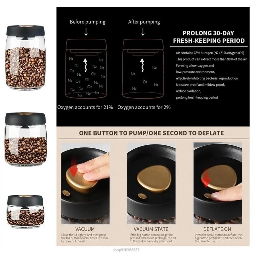 1pc Coffee Beans Vacuum Sealed Tank Household Glass Food Storage Tank for Moistu