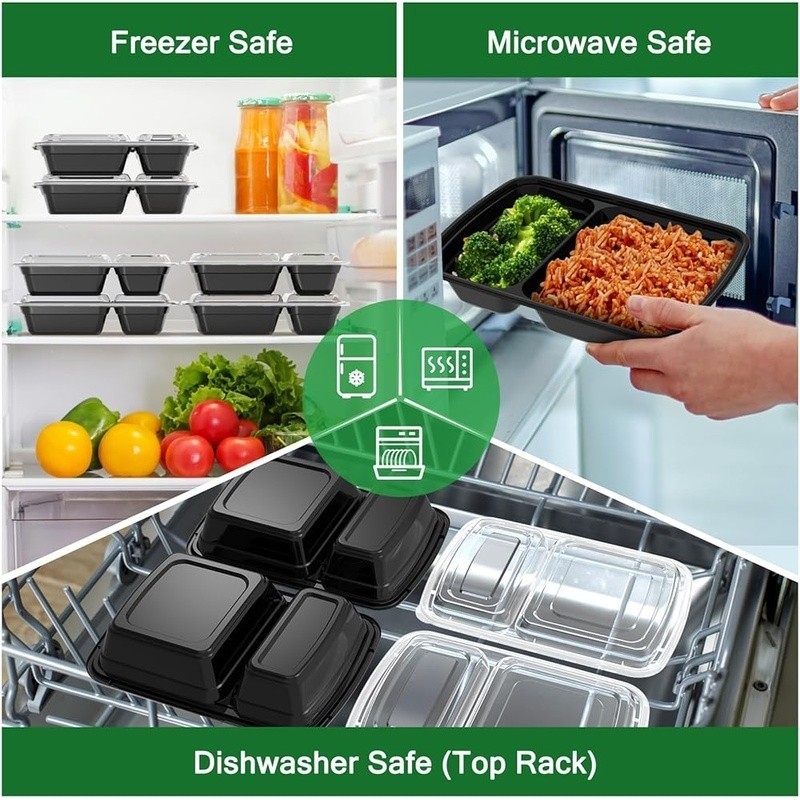 Sturdy Reusable Meal Prep Containers 28oz 2 Compartment BPA Free 50 Pack New