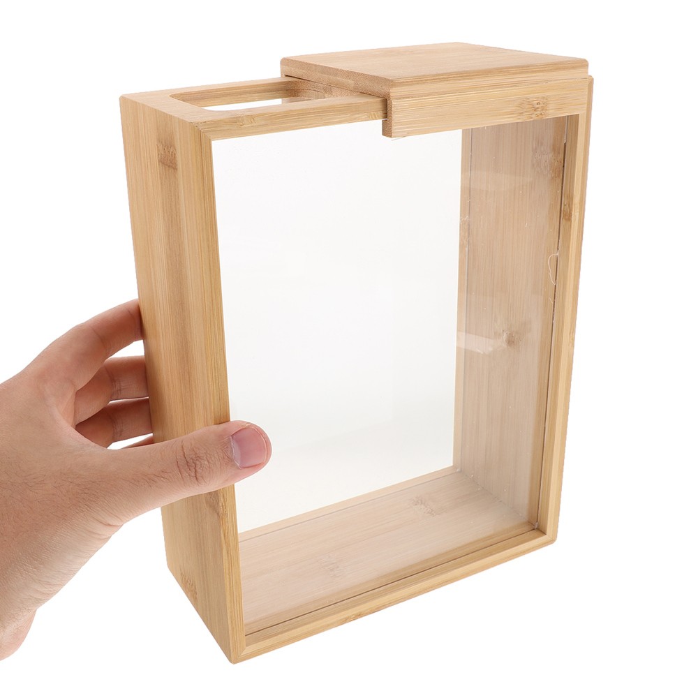 Bamboo Sliding Cereal Box Clear Food Dispenser Storage Container