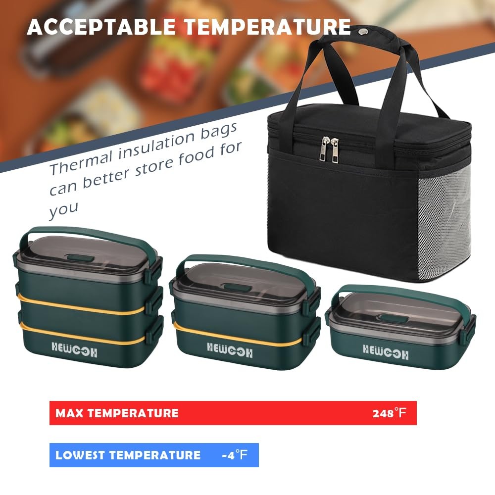 HEWOOH 74oz Large Bento Box for Adults, Reusable Lunch Container w/Bag & Utensil