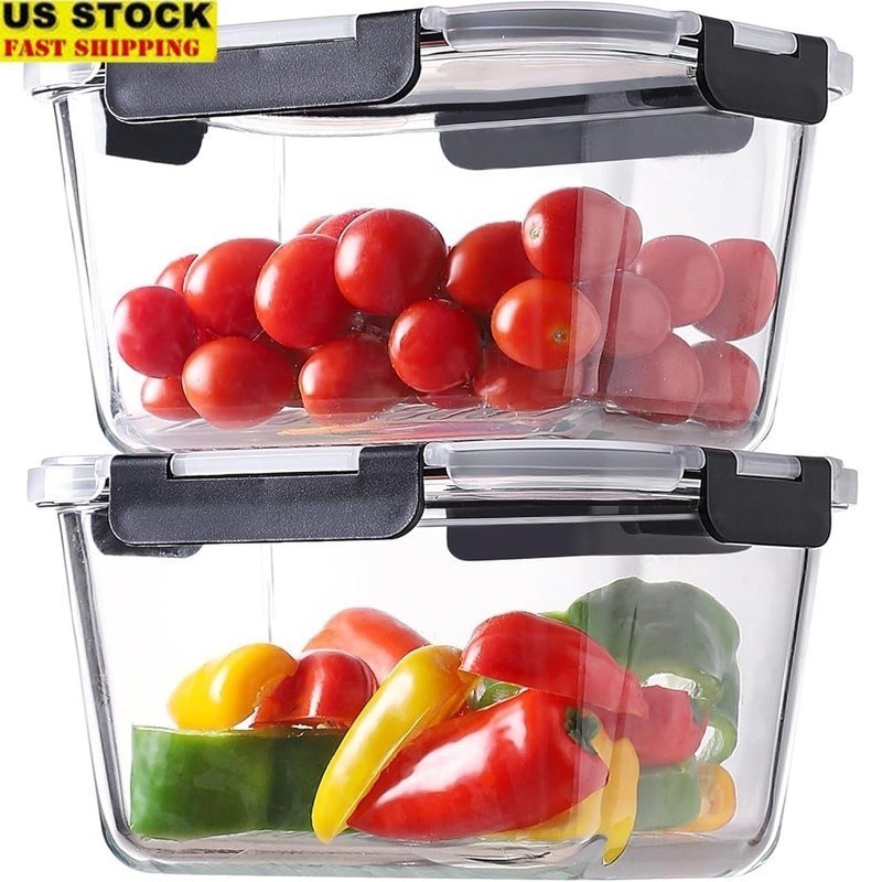 Glass Meal Prep Containers Set 2 Pack Leak Proof Microwave Oven Safe BPA Free US