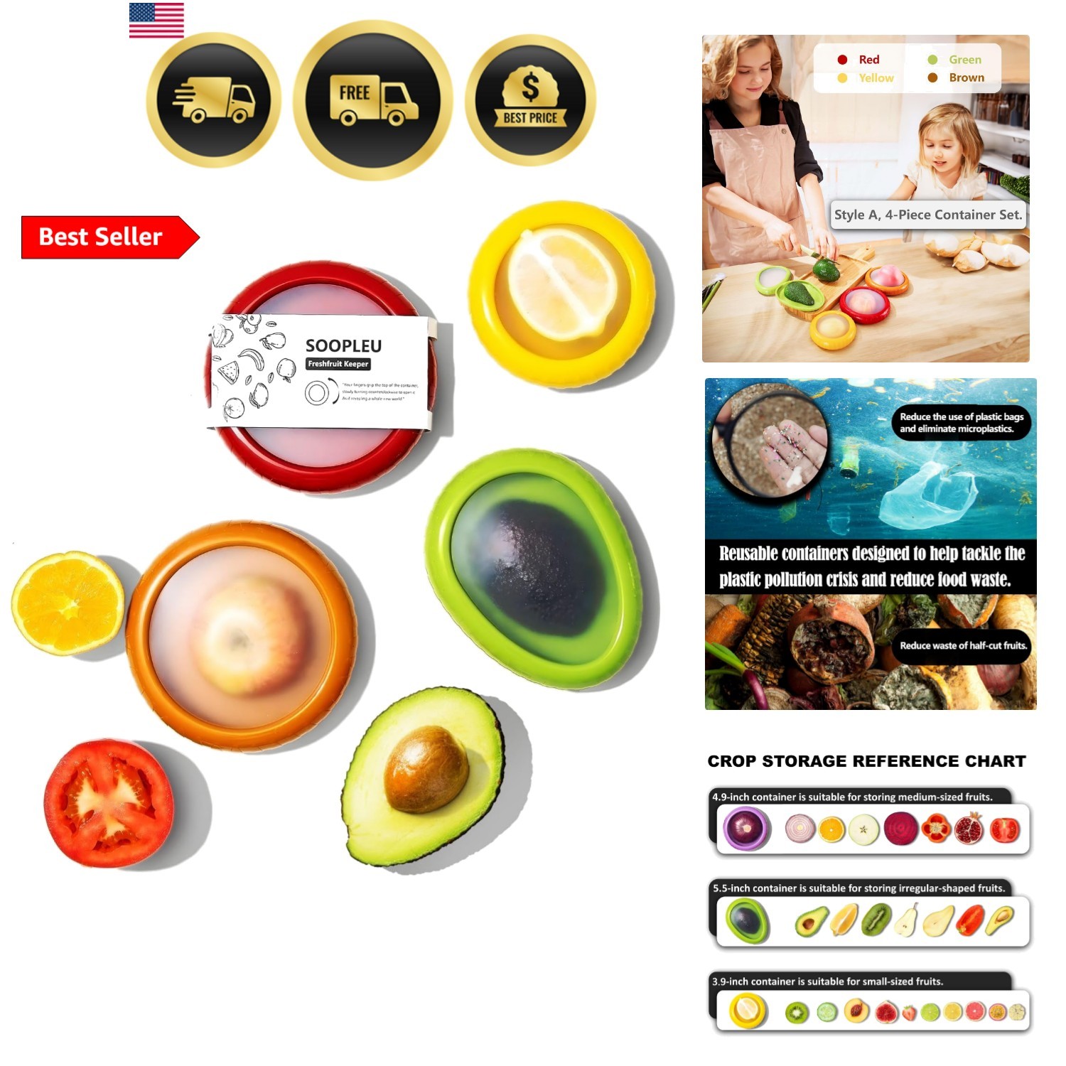 Avocado Saver and Tomato Holder – Set of 4 Reusable Storage Containers for Fr…