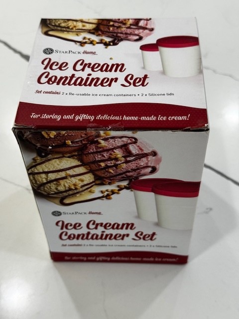 StarPack Ice Cream Container Set of 2 white containers w/ red lids-NEW IN BOX