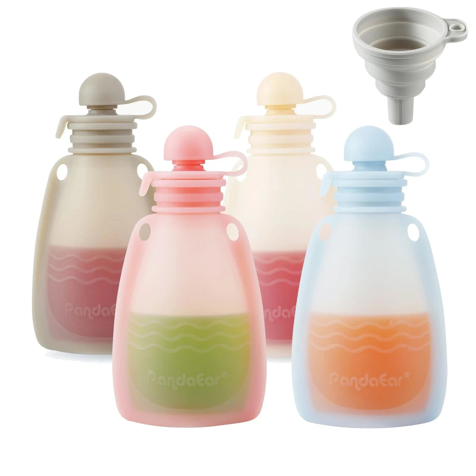 Reusable Silicone Baby Food Pouches for Toddlers, 4 Pack, BPA-Free, 5.5 oz