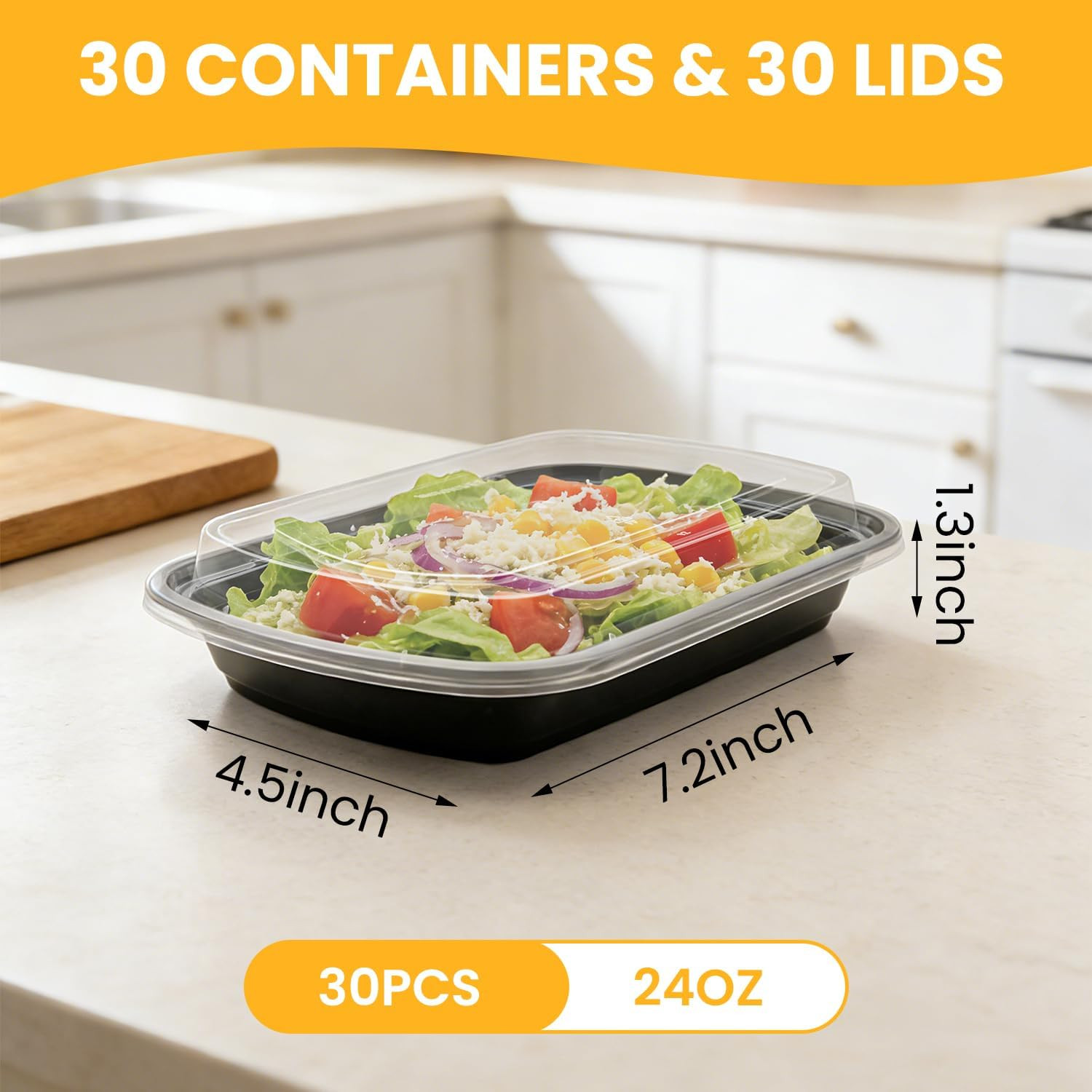 30Pack-24Oz Meal Prep Containers Reusable with Lids – Bpa-Free Plastic Food Stor