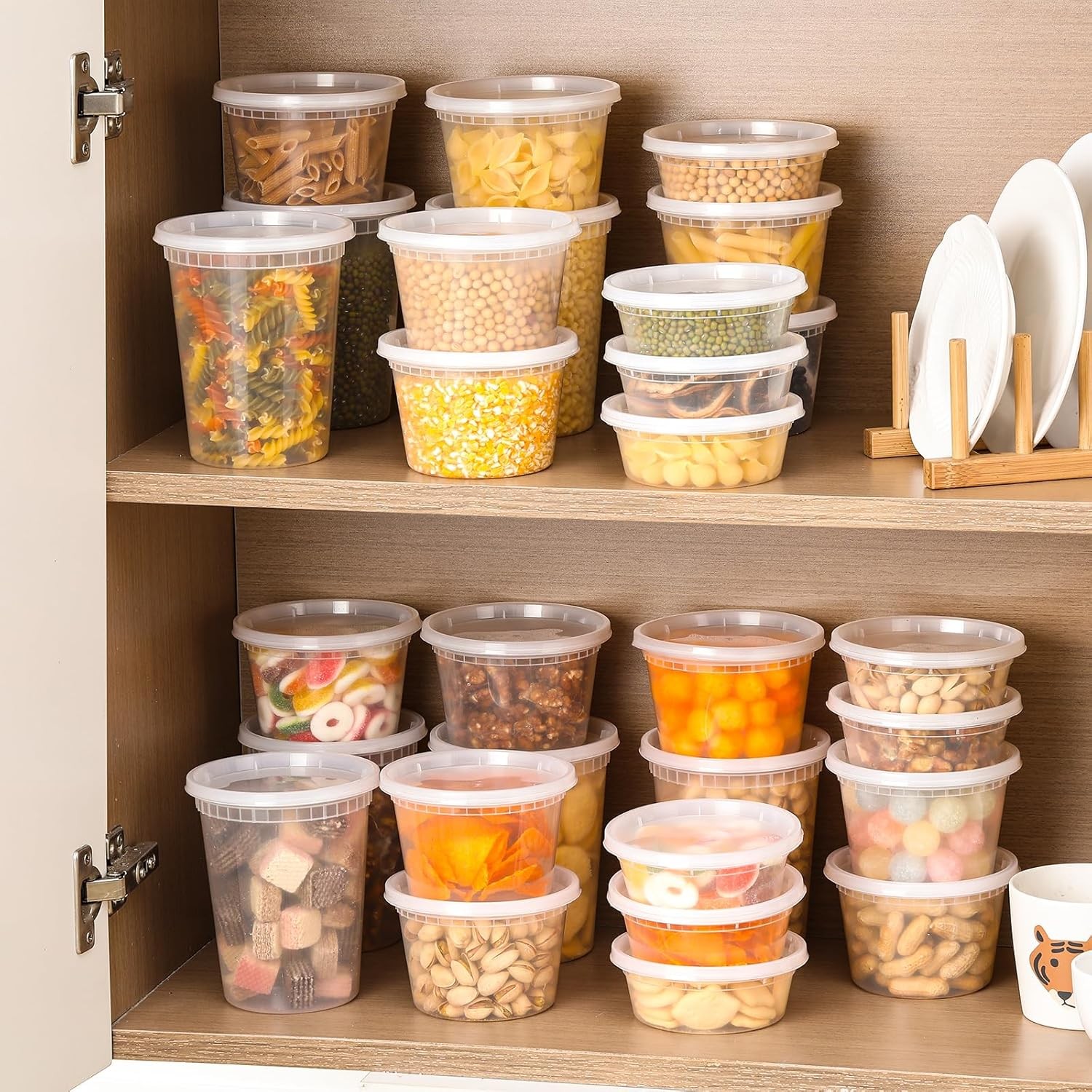 AOZITA 24 Sets Plastic Deli Food Containers With Lids, 8 oz 24 Sets, Clear