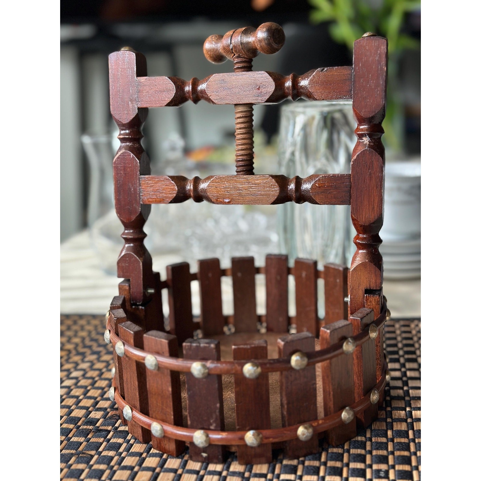 Vintage Mini Wooden Wine Press Rustic Grape Decor Bar Cart Centerpiece