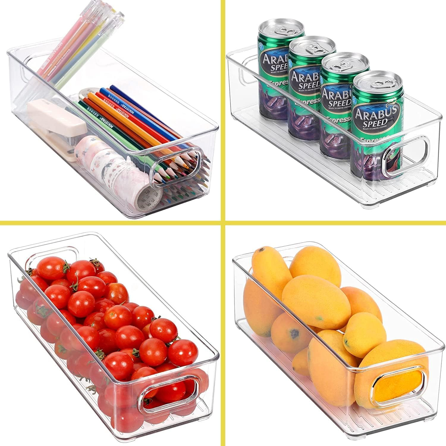 Set of 4 Refrigerator Pantry Organizer Bins – Stackable Fridge Organizers with H