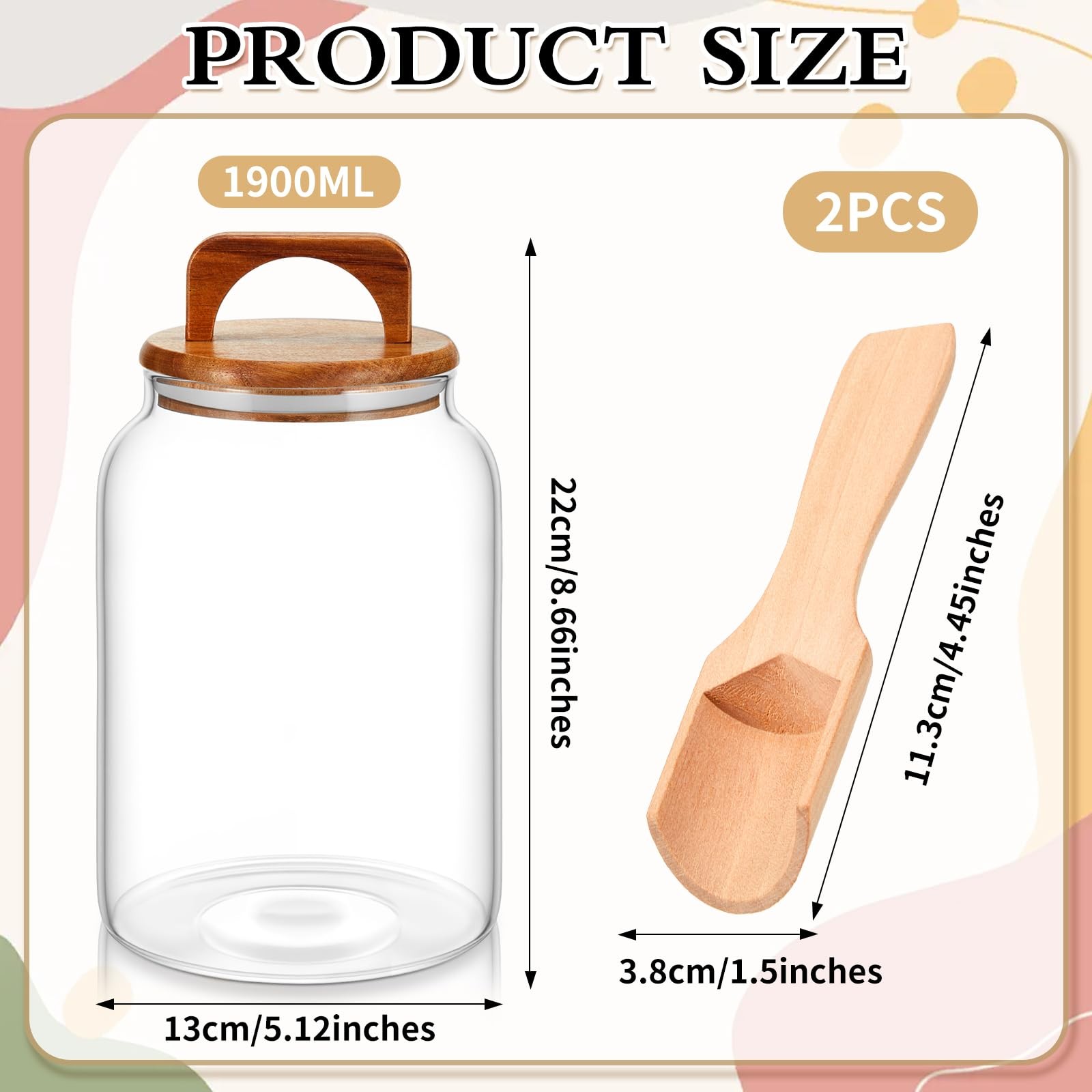 4 Pcs 64oz Glass Laundry Storage Containers with Handle Wooden Lid and Scoop …