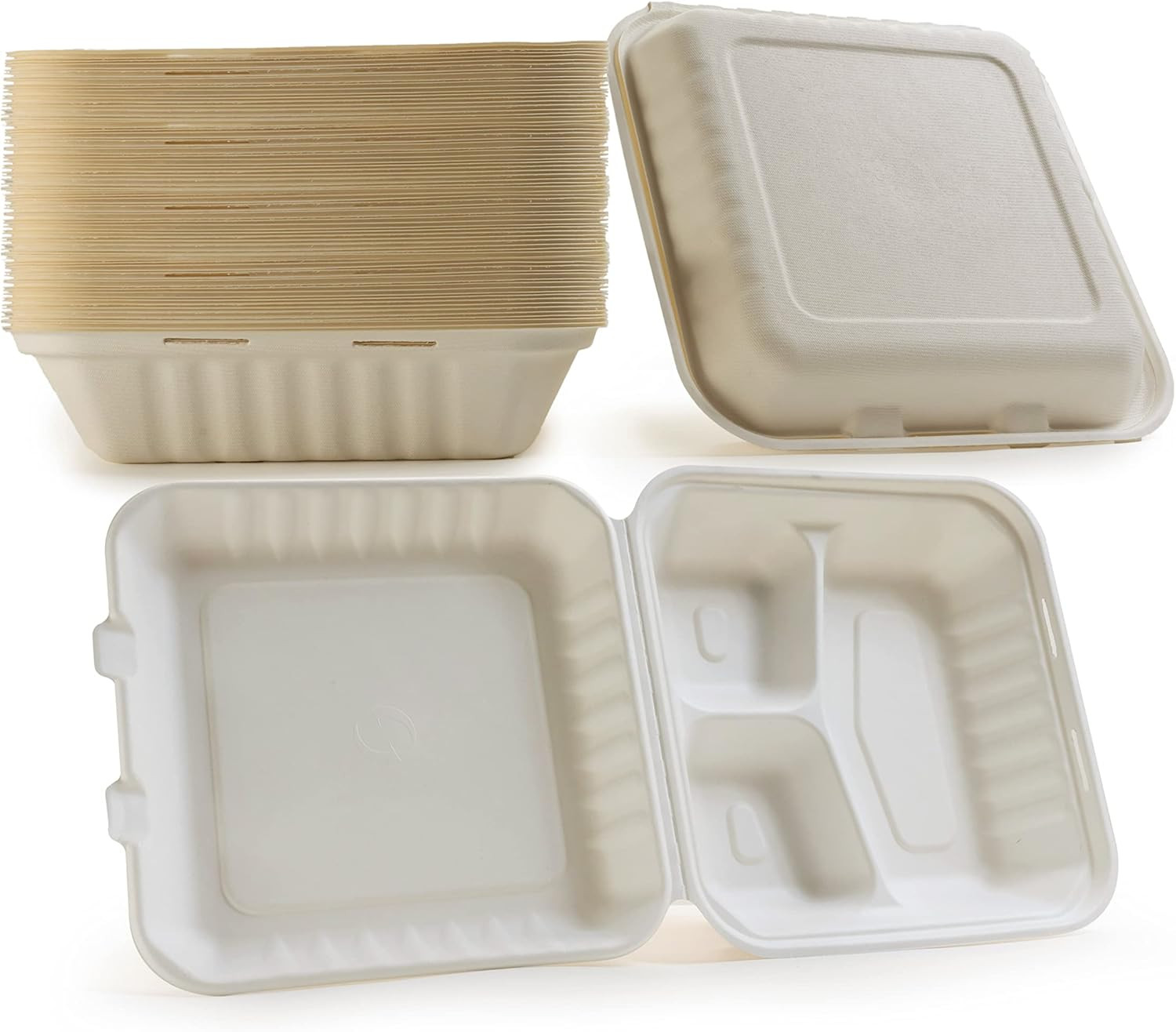 75 Count Green Wave 9″x9″x3″ Clamshell Take Out Food Containers,3 compartments f