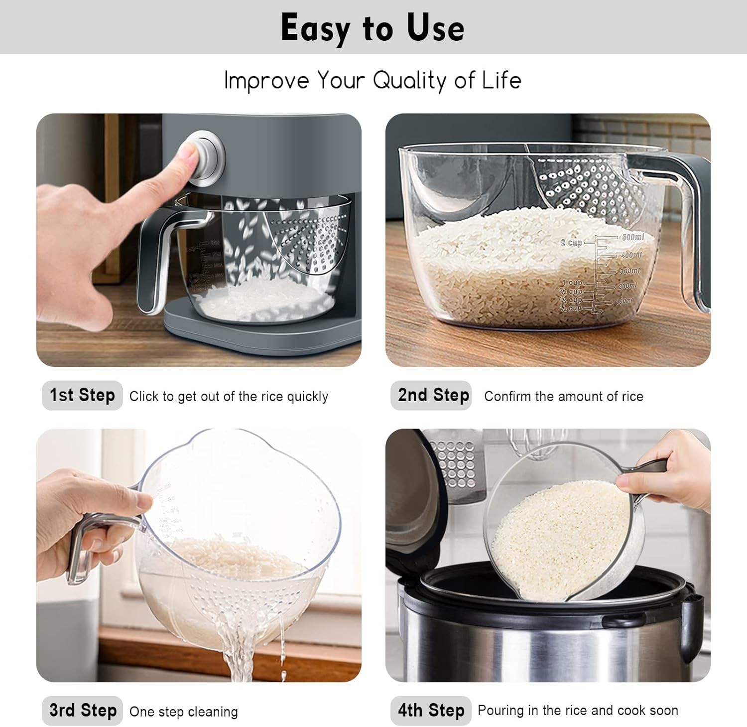 Rice Dispenser, 22-25 Lbs Rice Container with Measuring Cup, Upgraded Built-i…
