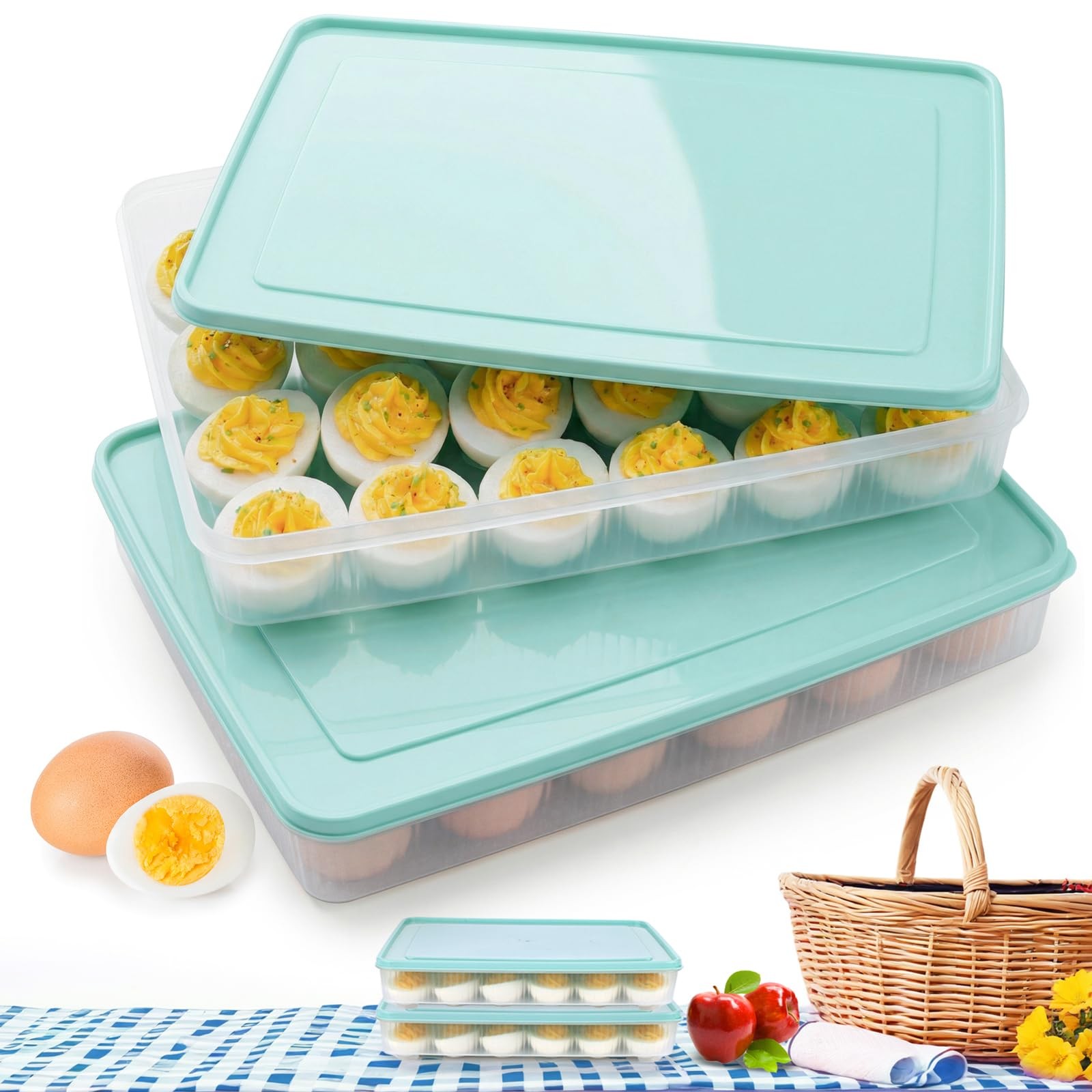 Deviled Egg Containers with Lid, (Set of 2), Deviled Egg Holder Tray Carrier …